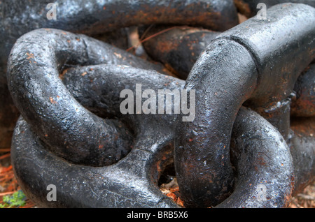 Close up of Large steel ships anchor chain Stock Photo