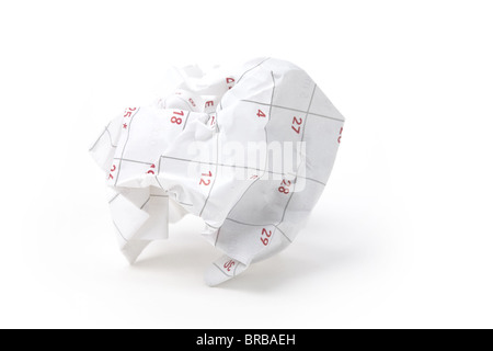 Calendar paper ball, concept of time planning, Wasting Time, Unorganized Stock Photo