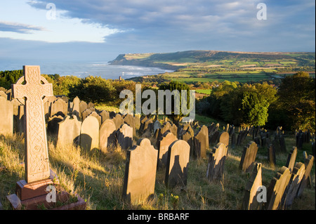 Old 'St Stephens' church, head stones Robin Hoods Bay North Yorkshire, England, UK. September 2010 Stock Photo