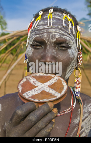 Local Mursi of the tribe of the Mursis, Omo valley, Ethiopia Stock Photo