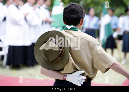 Boy scout at Catholic Mass, Villepreux, Yvelines, France Stock Photo