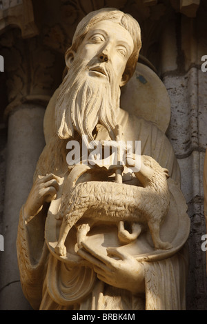 North gate sculpture of St. John the Baptist, Notre-Dame de Chartres Cathedral, Chartres, Eure-et-Loir, France Stock Photo