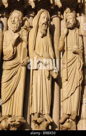 North gate sculpture of Moses, Aaron, Samuel or King David, Notre-Dame de Chartres Cathedral, Chartres, Eure-et-Loir, France Stock Photo