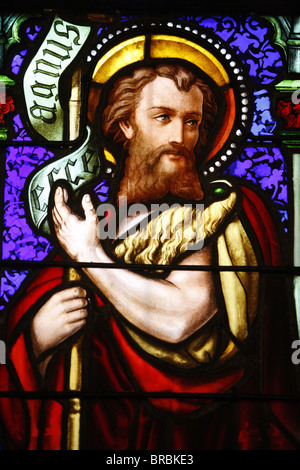 Stained glass of St. John the Baptist, in St. Paul's church, Lyon, Rhone, France Stock Photo