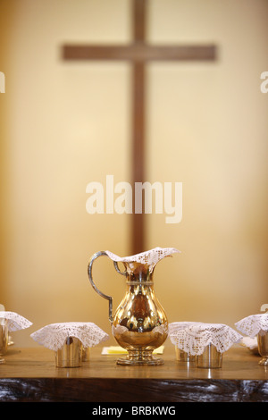 Holy Communion on altar in a Protestant chuch, Paris, France Stock Photo