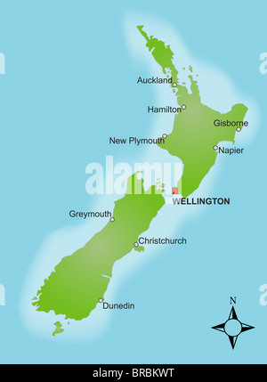 Illustration of New Zealand map showing the state borders Stock Photo ...