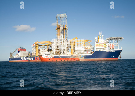 Stena Carron oil drill ship at geo-stationary mooring in Bressay Sound, off Lerwick, Shetland Islands. Stock Photo