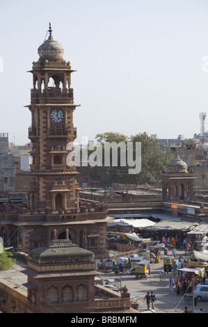 The clock tower in the centre of the Sardar Market in the old section of Jodhpur, Rajasthan, India Stock Photo