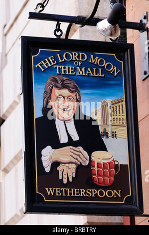 The Lord Moon of The Mall pub sign, Whitehall, London, England,UK Stock Photo