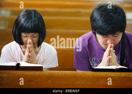 Prayer in a Presbyterian church, Seoul, South Korea Stock Photo