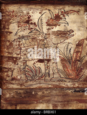 A rhino, detail of a mural from late Ayutthaya period in Wat Yai Suwannaram, Petchaburi, Thailand Stock Photo