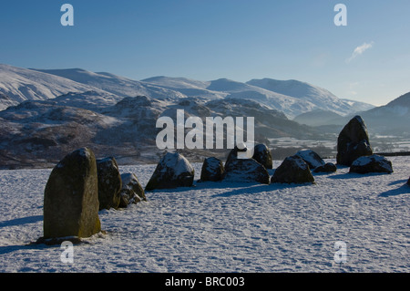 Castlerigg Stone Circle and the Helvellyn Range, Lake District National Park, Cumbria, England, UK Stock Photo