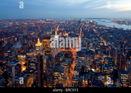 Elevated view of Mid-town Manhattan at dusk, New York City, New York, USA Stock Photo