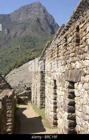 Fine stonework in Inca houses, Inca ruins Machu Picchu, Peru, South America  Stock Photo