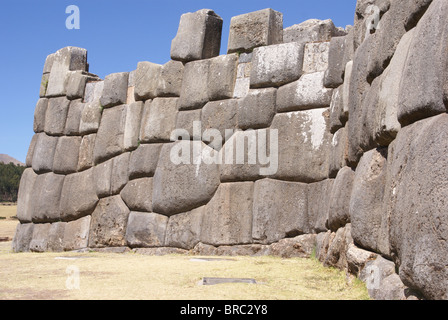 Massive stones in Inca fortress walls, Sacsayhuaman, Cusco, Peru, South America  Stock Photo