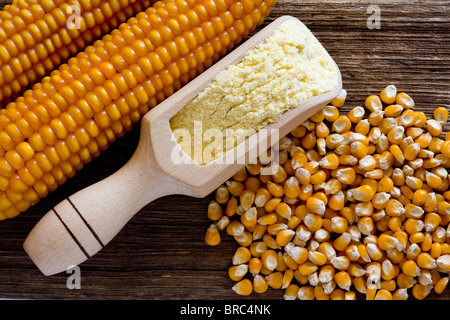 Corn on wooden desk Stock Photo