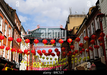 Chinese Lanterns in Gerrard Street, Chinatown, London, England, UK Stock Photo