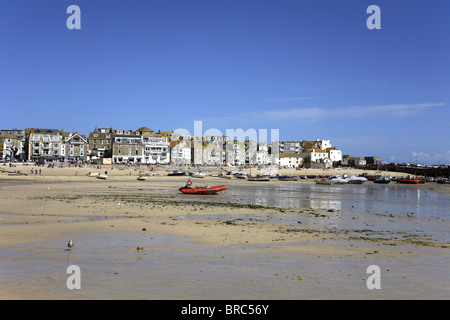 View of St Ives and harbour from the beach. Stock Photo