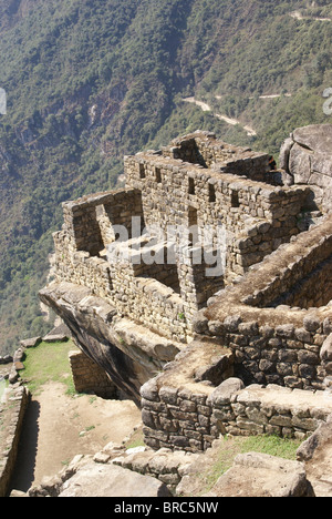 Fine stonework in Inca houses, Inca ruins Machu Picchu, Peru, South America  Stock Photo