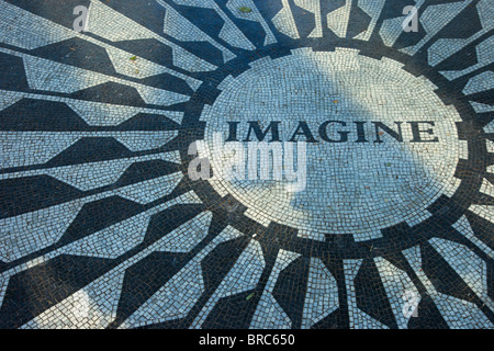 'Imagine' - the John Lennon Memorial mosaic in Strawberry Fields inside Central Park, New York City USA Stock Photo