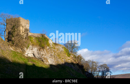 Cave Dale and Peveril Castle a Norman fortress built 1176 by Henry II near Castleton in the Peak District National Park England Stock Photo