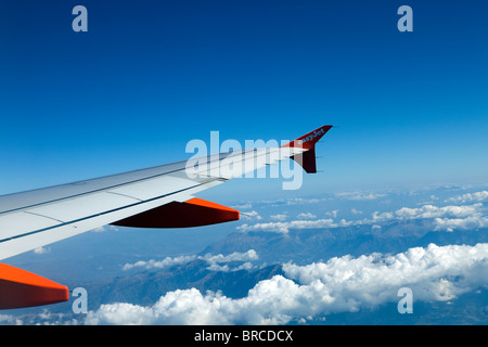 Wing of EasyJet aircarft during flight Stock Photo