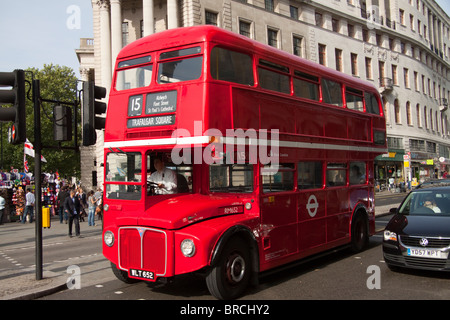 Traditional old red Routemaster London bus, London, England, UK Stock Photo