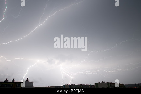 Thunder flashes at the sky night scenes Stock Photo