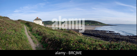 croyde bay on the north devon coast - the view from the footpath to baggy point Stock Photo