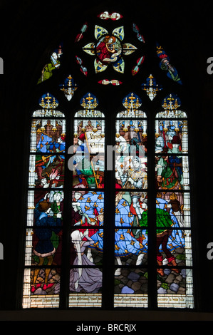 Joan of Arc entering Orleans stained glass window in Holy Cross Cathedral Orleans France Stock Photo