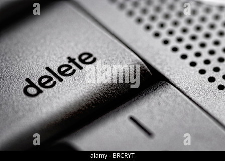 Delete key from a silver laptop Stock Photo
