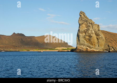 Pinnacle Rock from sea view, Bartolome Island, Ecuador, Galapagos Archipelago Stock Photo
