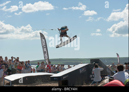 Wakeboarding at Animal Windfest 2010, held at Sandbanks, Poole. Stock Photo