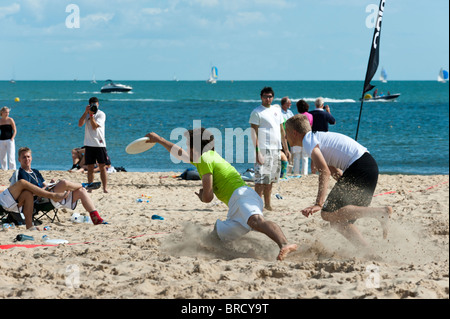 Extreme Frisbee, one of the events at Windfest 2010, held at Sandbanks beach, Poole. Stock Photo