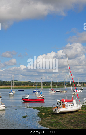 Boats at low tide, Dell Quay, Chichester Harbour. Stock Photo