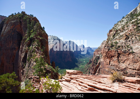 The double cliff trail at Angels Landing in Zion National park in Utah. Stock Photo