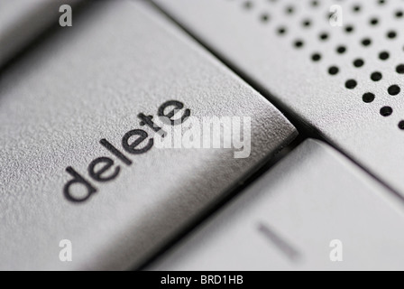 Close-up of a Delete key from a silver laptop Stock Photo
