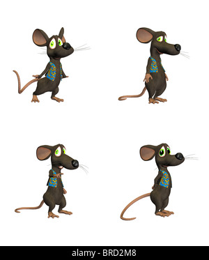 Illustration of Cartoon Mouse in a pack with four (4) different poses and expressions. Stock Photo