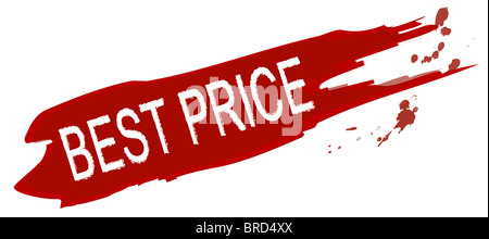 Stylized splash of red color showing the term best price. All on white background. Stock Photo