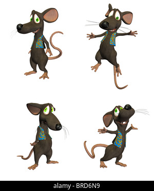 Illustration of Cartoon Mouse in a pack with four (4) different poses and expressions. Stock Photo