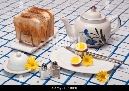 Spring breakfast table setting Stock Photo