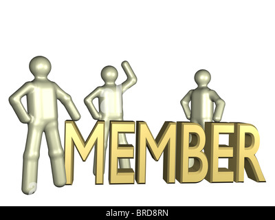 Several stylized persons standing next to a lettering. All on white background. Stock Photo