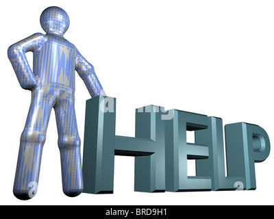 A stylized person standing next to lettering. Stock Photo