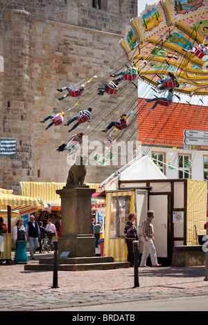 Merry-go-round and Festival stalls at May Week, Osnabrück, Lower Saxony, Germany Stock Photo