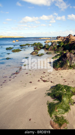 Rocks and sandy beach, Melby, near Sandness, Mainland, Shetland Islands, Scotland Stock Photo