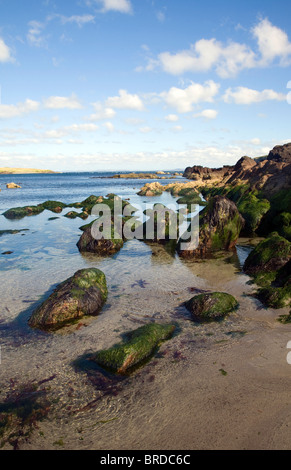 Rocks and sandy beach, Melby, near Sandness, Mainland, Shetland Islands, Scotland Stock Photo