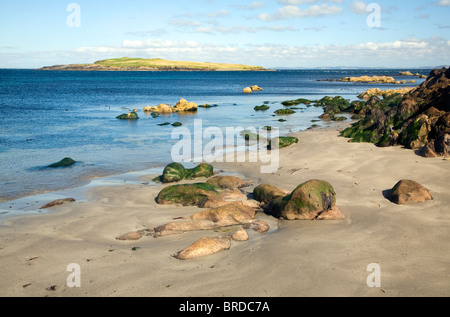 Rocks and sandy beach, Melby, near Sandness, Mainland, Shetland Islands, Scotland Stock Photo