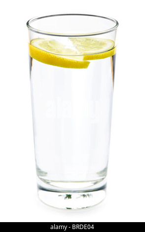 Full glass of water with lemon isolated on white background Stock Photo