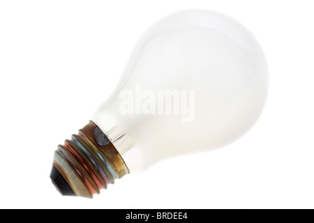 old style screw in incandescent light bulb on white background