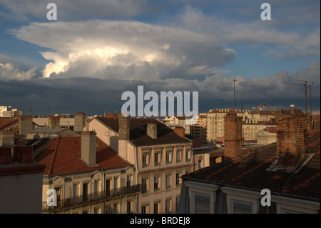 Storm cloud above the city Stock Photo